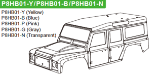 P8HB01-G Graue Karosserie - Passend für MJX H8H Allrock 1:8 Rock Crawler